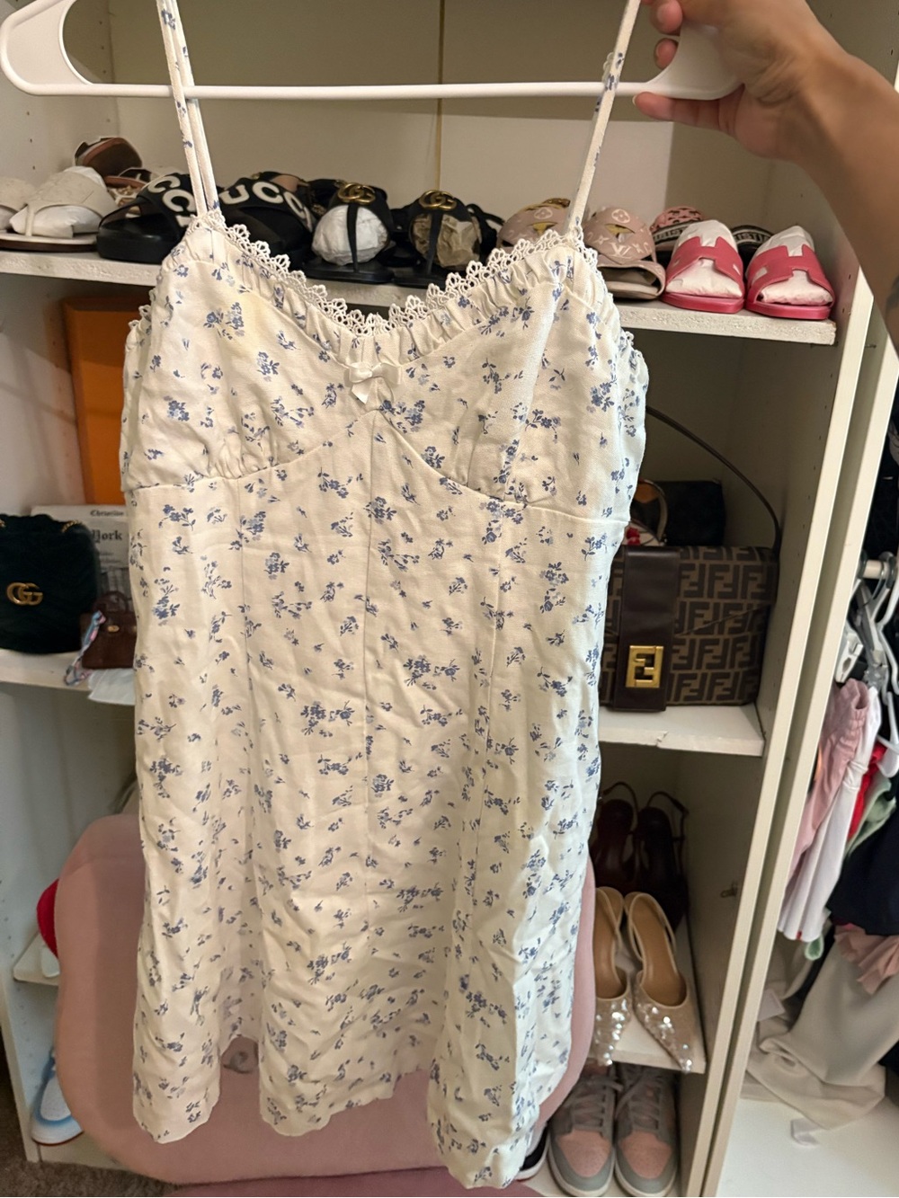Trixxi Cream Mini Dress with Blue Floral Print